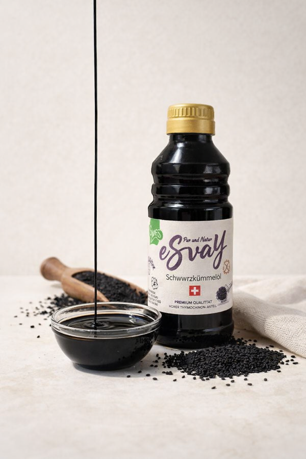 Schwarzkümmelöl 100% Rein - Kaltgepresst & Ungefiltert | eSvaY