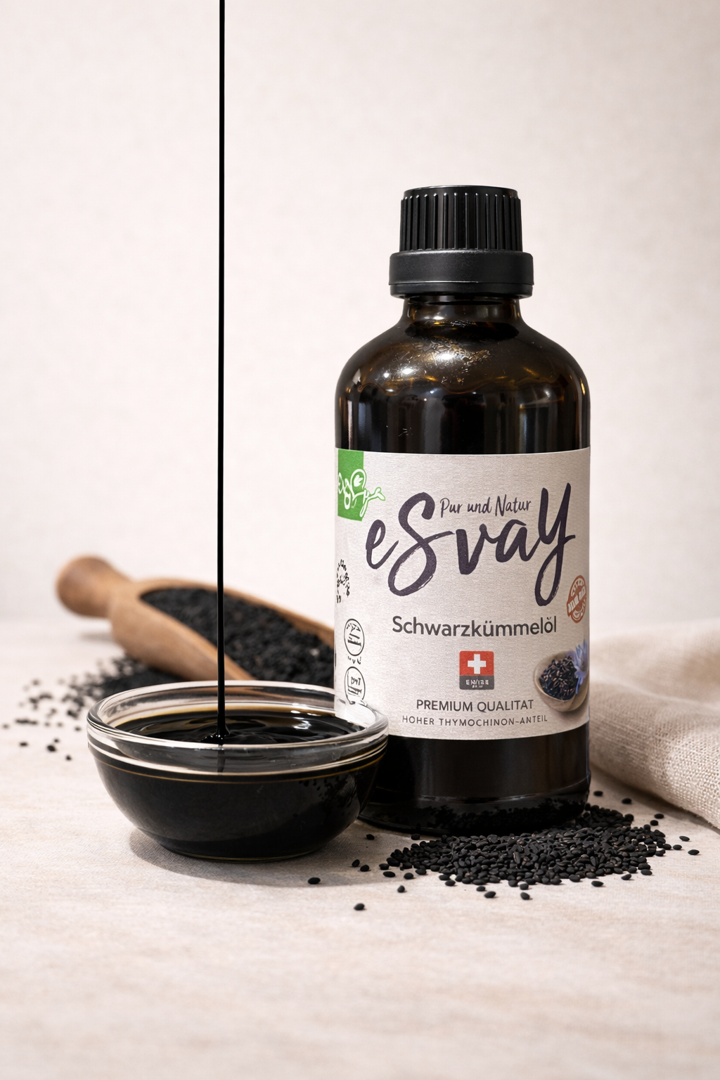 Schwarzkümmelöl 100% Rein - Kaltgepresst & Ungefiltert | eSvaY